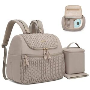 Qualyphant Quilted Diaper Bag Backpack Neutral Beige Insulated Cooler Bag